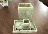 Amazonite Stone Bathroom Set of 3 Pcs | Unique Natural Stone Soap Dispenser, Toothbrush Holder, Tumbler Unique Handicrafts IND